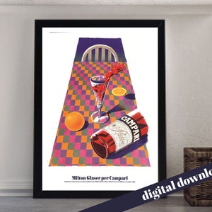 Campari - Milton Glaser per Campari vintage Advert Poster - Digital Download - Cocktail, European, Aperitif, Alcohol, Drinks