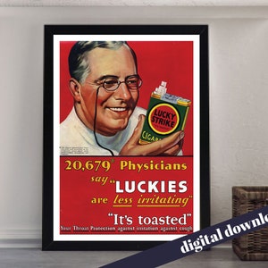 LUCKY STRIKE Luckies Cigarrillos Vintage Anuncio Cartel - Descarga Digital Imprimible - Cartel Vintage - Cigarrillos, Fumar, Publicidad