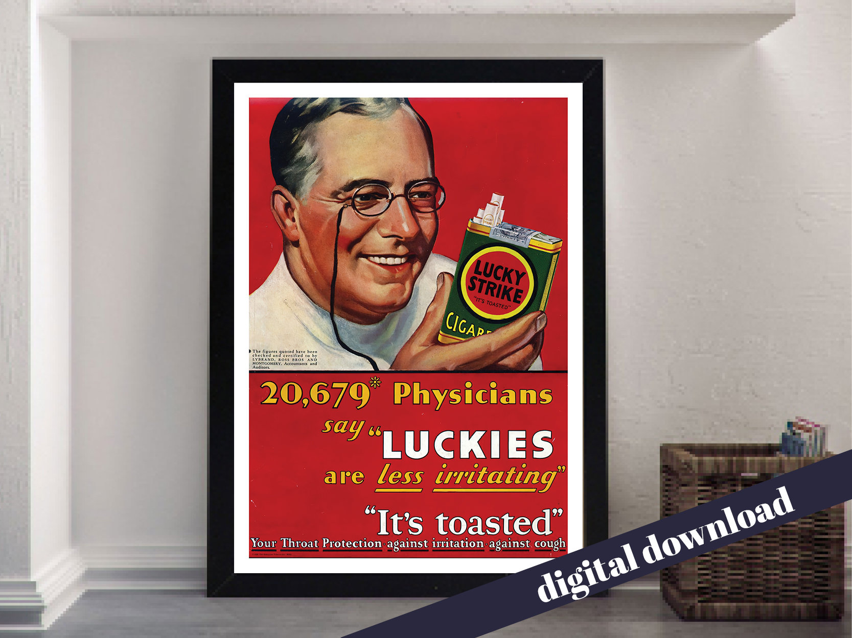 LUCKY STRIKE Luckies Cigarettes Vintage Advert Poster - Digital