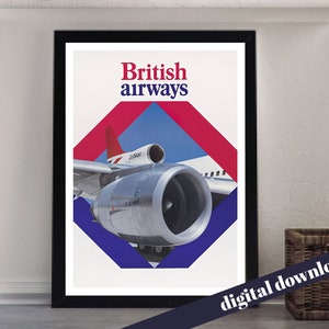 BRITISH AIRWAYS Tristar Engine Poster - Printable Download - Printable Art - Vintage Travel, Retro, Airline