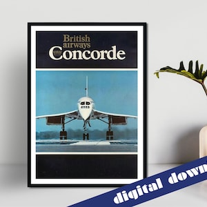 British Airways CONCORDE Vintage Reise Poster - digitaler Download - Vintage Reise, Retro, Europa, Jet Liner