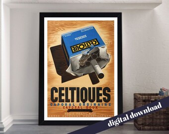 CELTIQUES Caporal Ordinaire Caporal Doux Cigarette Advert - Stampa artistica scaricabile A3 - Vintage, Retro, Fumo, Tabacco, Sigaro