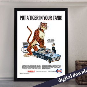 ESSO Gasoline Petrol Fuel Put A Tiger In Your Tank Vintage Ad - Digital Printable A3 Download - Mid-Century, Vintage, Retro, Advertising