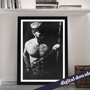Born To Raise Hell 80s Gay Leather Photo Poster - Digital Printable A3 Download - Retro, Vintage, Queer, Kink, Fetish, Folsom, LGBT