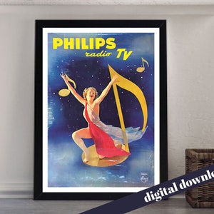 PHILIPS TV Radio Vintage Fernsehen Werbeplakat - Digital Download - Vintage, Technologie, TV, Fernsehen