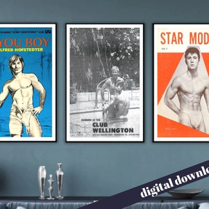 Set of 3 Vintage Gay Magazine Covers - Digital Printable Download -  Vintage LGBT, Gay Magazine, Queer Artwork, Leather Bar