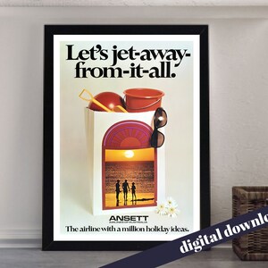 ANSETT Airlines of Australia Vintage Travel Poster - Digital Printable A3 Download - Retro, Vintage, Travel, Flight