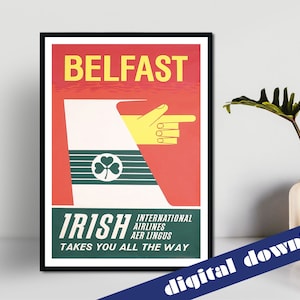 BELFAST Irish International Aer Lingus Vintage Reise Poster - digitaler Download - Vintage Reise, Retro, Europa, Irland