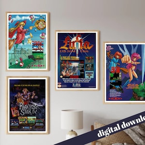 Set of 4 90s Anime Lufia Phantasy Star Video Game Advert Poster - Digital Download - Retro, Video Games, PC, Console, Arcade