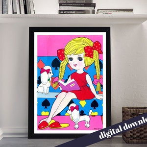 Fashion Coloring Vintage Manga Poster - Digital Printable A3 Download - Vintage, Retro, Manga, Anime, Japanese, Mid-Century