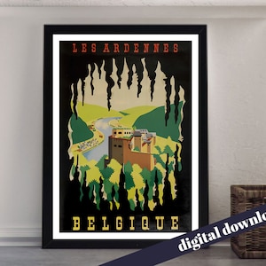 Les Ardennes Belgique Vintage Belgium Travel Poster -  A3 Downloadable Art Print - Retro, Travel, Europe, Holiday