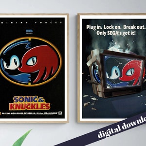 Pair 90s Sonic & Knuckles SEGA Video Game Advert Poster - Digital Download - Retro, Video Games, PC, Console, Arcade