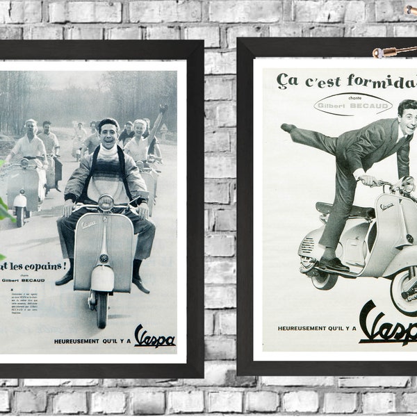 Pair of Vintage Vespa Advert Posters -  A3 Downloadable Art Print - Retro Poster Print