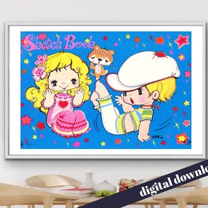 Vintage Manga Sketch Book Anime Poster - Digital Printable A3 Download - Vintage, Retro, Manga, Anime, Japanese, Mid-Century, Japan