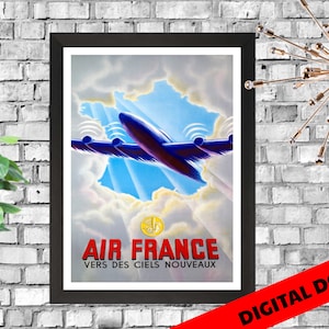 Air France Vers des Ciels Nouveaux- Digital Download Poster - Airplane, Plane, Retro, Vintage Travel & Flight