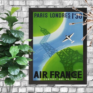 Air France Paris to London Travel Poster - Printable Download - Printable Art - Vintage Retro Travel and Places