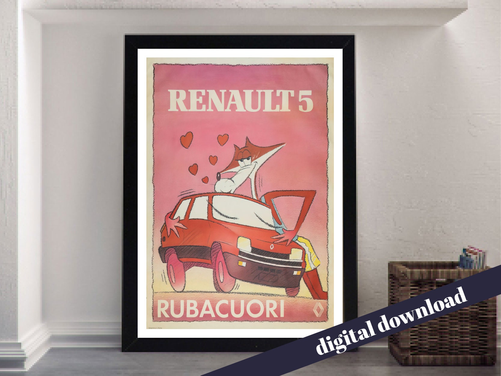 Voiture Rose Poster - Affiche Rétro