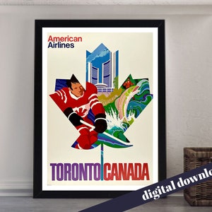 AMERICAN AIRLINES Toronto Canadá Vintage Travel Poster - Descarga digital imprimible A3 - Retro, Vintage, Vuelo