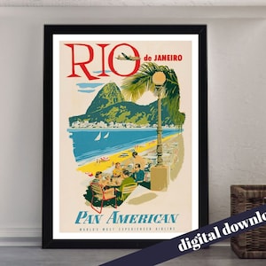 RIO DE JANEIRO Pan American World Airways Vintage Reise Poster - digitaler Download - Vintage Reise, Retro, Fluggesellschaft, Amerika