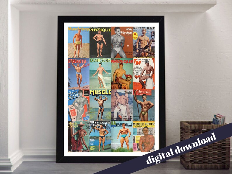 Muscle Physique Magazine Collage Poster Vintage Gay Stories Digital ...