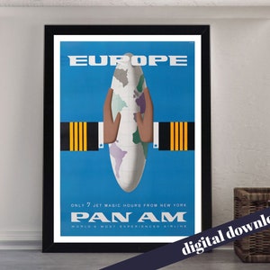 EUROPE Pan Am Pan American World Airways Vintage Poster - Digital Download - Vintage Travel, Retro, Airline