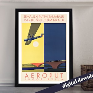 AEROPUT JUGOSLAVIA Yugoslavia Airways Vintage Travel Poster - Digital Printable A3 Download - Retro, Airline, European, Mid-Century