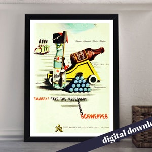 Vintage SCHWEPPES Thirst Lemonade Ginger Beer Beverage Poster  - Printable Download - Food, Drink, Soft Drink, Soda