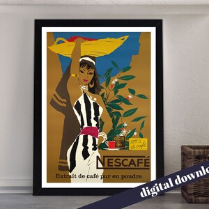 NESCAFE COFFEE Vintage Donald Brun Advert Poster  - Printable Download - Mid Century, Advertising, Artist, Mid-C, Retro