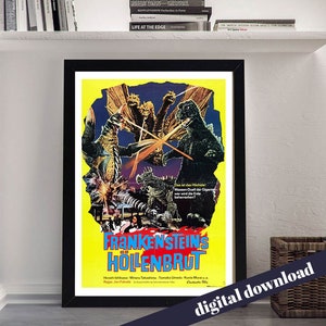 Godzilla Vs Gigan  - Vintage Japanese Movie Poster - Digital Printable Download - Retro Cinema, Film, Cinema, Kaiju