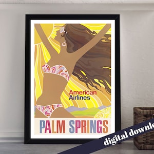 PALM SPRINGS American Airlines Mid-Century Travel Poster - Printable Download - Printable Art - Vintage Travel, Retro, Airline