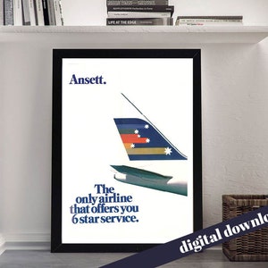 Retro Ansett Australia Airlines Werbeplakat - Digital druckbares Poster - Mid-Century, Retro, Vintage