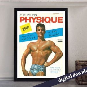 The YOUNG PHYSIQUE Vintage Beefcake Muscle Physique Magazine Cover - Digital Printable A3 Download - Muscle, LGBT, Gay, Retro, Queer