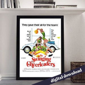 Swinging Cheerleaders - Vintage Movie Poster - Digital Printable Download - Retro Cinema, Film, Blue, Burlesque, Adult