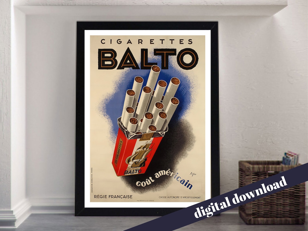 BALTO Cigarettes Gout Americain Vintage Cigarett Advert Poster - A3  Downloadable Art Print - Vintage, Retro, Italy, Italian