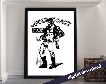 The Gold Coast Chicago Vintage Gay Nightclub Poster - Digital Printable A3 Download - Muscle, LGBT, Gay, Retro, Queer