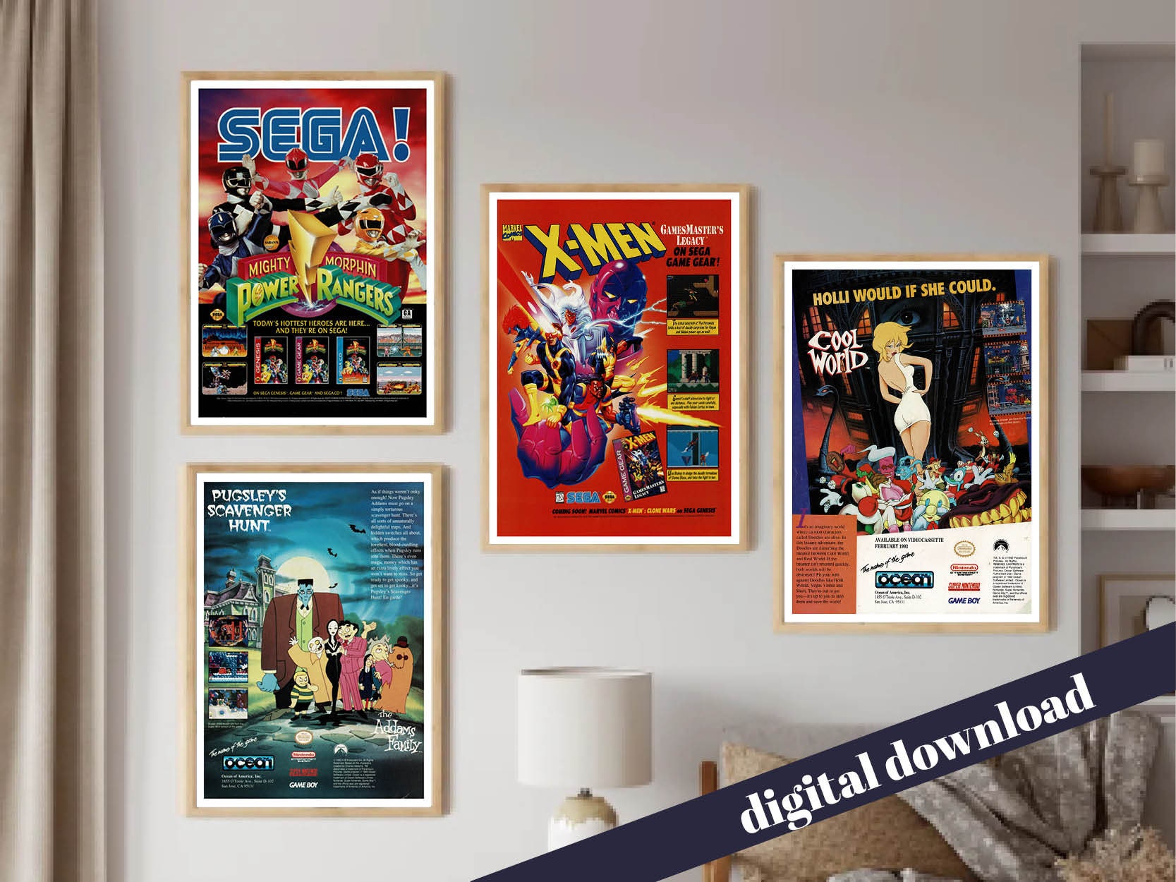 Set of 4 90s Retro Video Game Advert Posters - Digital Download - Retro, Video Games, PC, Console, Arcade