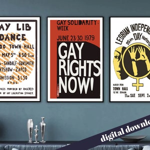 Set of 3 Vintage Gay Rights/Liberation Posters  - Digital Printable Download -  Vintage LGBT, Gay Magazine, Queer Artwork, Australian