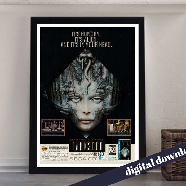 90s DARKSEED Sega CD Video Game Advert Poster - Digital Download - Retro, Video Games, PC, Console, Arcade