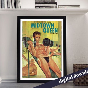 Mid Town Queen - Vintage Gay Pulp Cover Poster - Digital Printable A3 Download - LGBT, Queer, Gay, Pride, Equality, Vintage, Retro