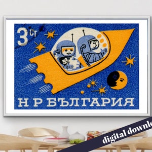 UdSSR Space Mid-C Stempel UdSSR Space Race - Digital druckbare A3 Download - Vintage, Retro, Mid-Century, Porto, Philatelie, Briefmarken, Postal