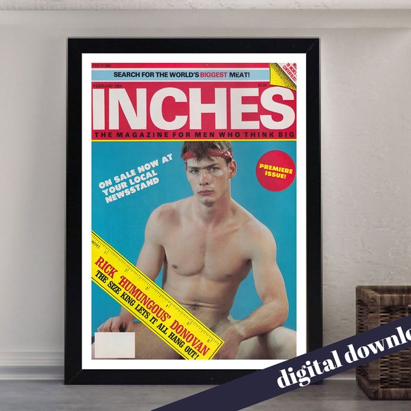 INCHES Vintage Adult Magazine Cover Poster - Digital Printable A3 Download - Gay, Vintage, Queer, LGBT, Adult