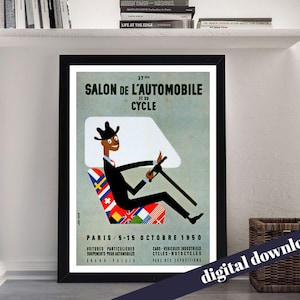 Salon De L&#39;Automobile Paris 1950 Travel Poster - Digital Printable Download - Mid-Century, Retro, Vintage