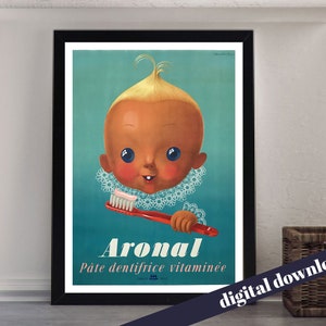 ARONAL Zahnpasta Vintage Donald Brun Werbeplakat - druckbarer Download - Mid Century, Werbung, Künstler, Mid-C, Retro