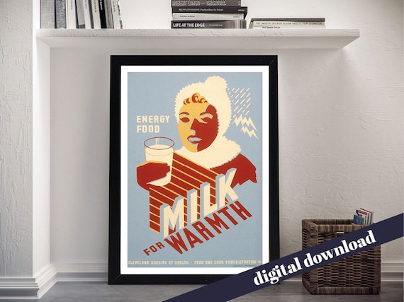 MILK for Warmth Vintage Dairy Health FDA Poster - Digital