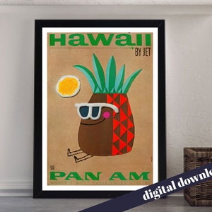 HAWAII by Jet Pan Am Pan American World Airways Vintage Poster - Digital Download - Vintage Travel, Retro, Airline, America