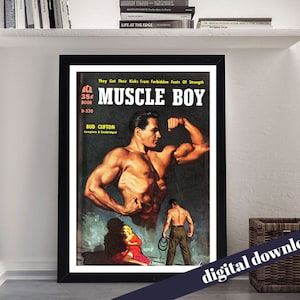 Muscle Boy Vintage Gay Pulp Muscle Fiction Cover Poster - Digital Printable A3 Download - Retro, Vintage, LGBT, Pulp, Queer, 50s