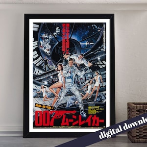 Retro Japanese Bond Moonraker Movie Poster - Digital Printable A3 Download - Retro, Vintage, Mid-C, Mid-Century, 007