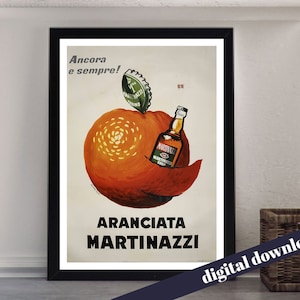 Aranciata Martinazzi Vintage Italian Soda Poster -  A3 Downloadable Art Print - Retro, Italy, Food, Drink, Citrus