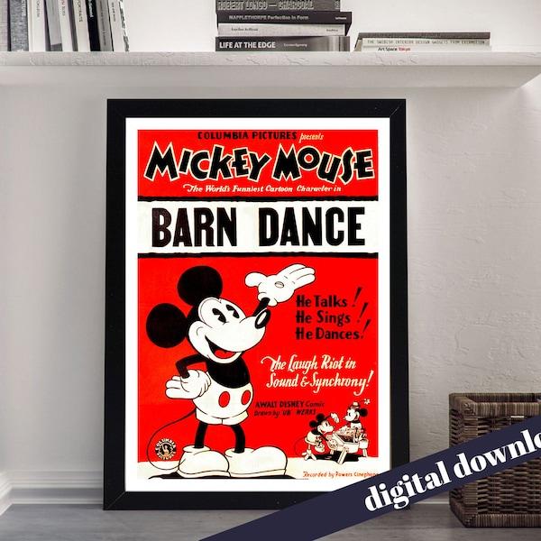 Mouse Barn Dance Vintage Cartoon Poster - Digital Printable A3 Download - Retro, Vintage, Americana, Animation