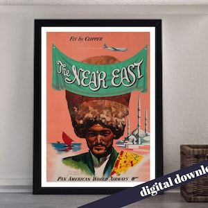 The Near East Pan Am Pan American World Airways Vintage Poster - Digital Download - Vintage Travel, Retro, Airline